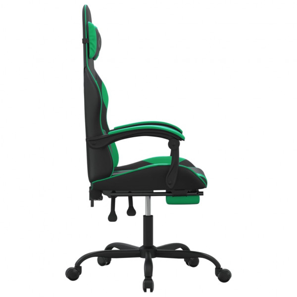 Silla gaming giratoria y reposapiés cuero sintético negro verde M 4