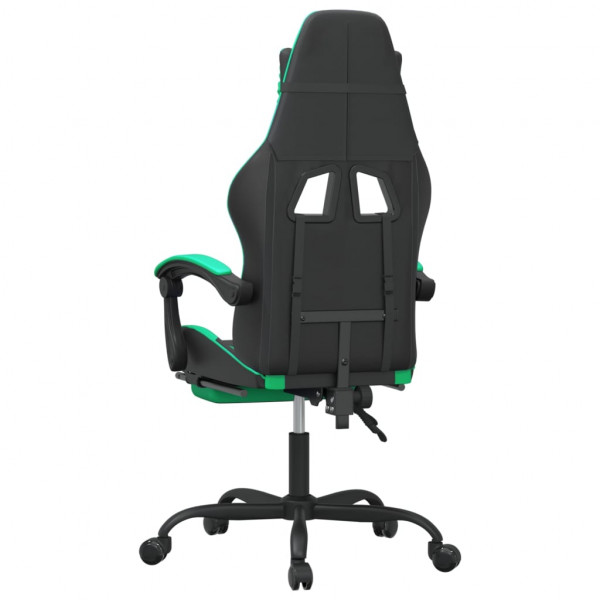 Silla gaming giratoria y reposapiés cuero sintético negro verde M 5