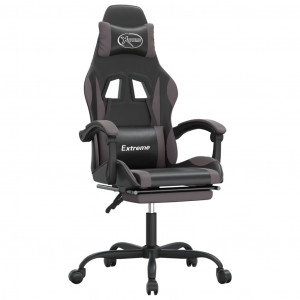 Silla gaming giratoria y reposapiés cuero sintético negro gris H