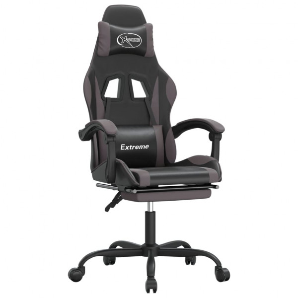 Silla gaming giratoria y reposapiés cuero sintético negro gris M 2