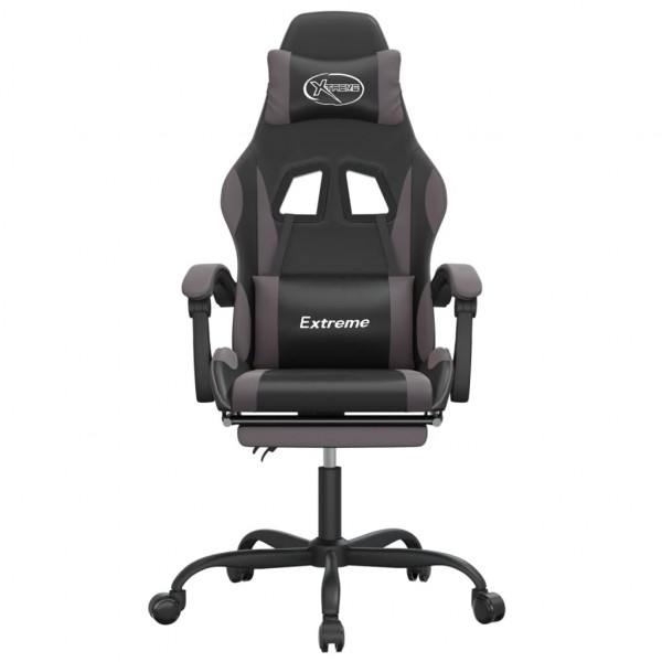 Silla gaming giratoria y reposapiés cuero sintético negro gris M 3