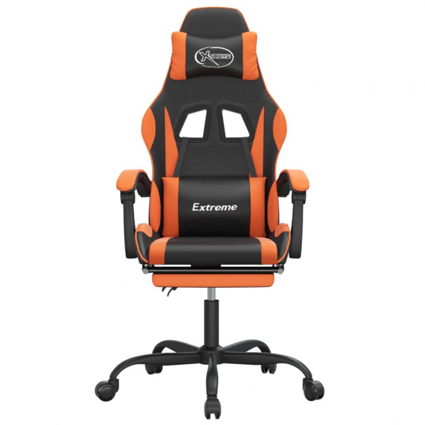 Silla gaming giratoria reposapiés cuero sintético negro naranja M 3