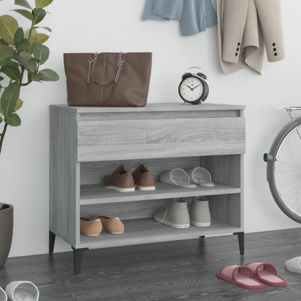 Mueble zapatero madera contrachapada gris Sonoma 70x36x60 cm D
