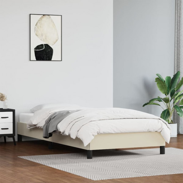 Estructura de cama de cuero sintético color crema 90x200 cm D