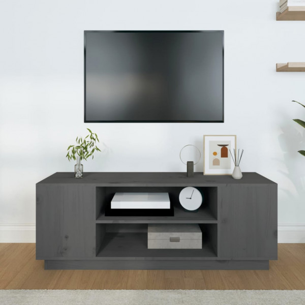 Mueble de TV madera maciza de pino gris 110x35x40.5 cm M 3