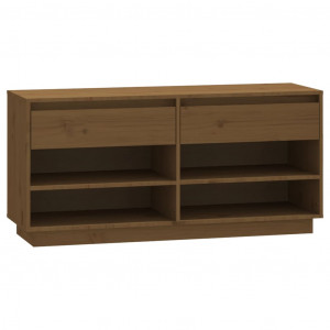 Mueble zapatero de madera maciza pino marrón miel 110x34x52 cm H