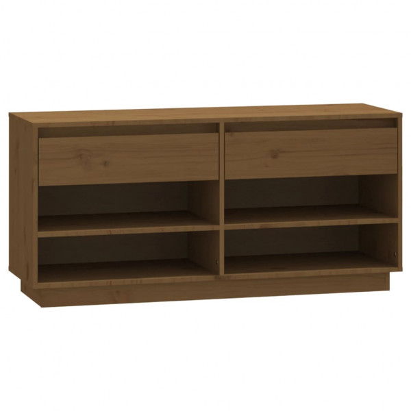 Mueble zapatero de madera maciza pino marrón miel 110x34x52 cm M 2