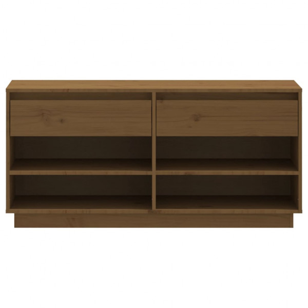 Mueble zapatero de madera maciza pino marrón miel 110x34x52 cm M 5