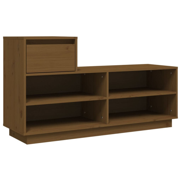 Mueble zapatero de madera maciza pino marrón miel 110x34x61 cm M 2