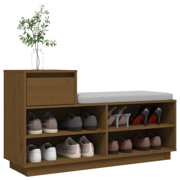 Mueble zapatero de madera maciza pino marrón miel 110x34x61 cm M 4