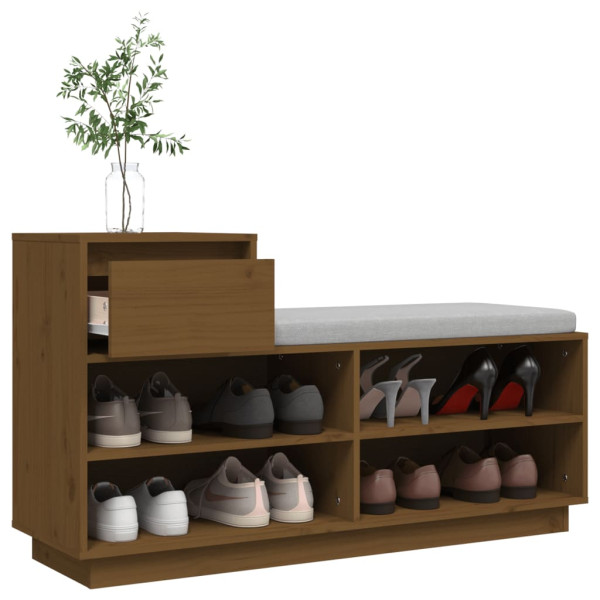 Mueble zapatero de madera maciza pino marrón miel 110x34x61 cm M 5