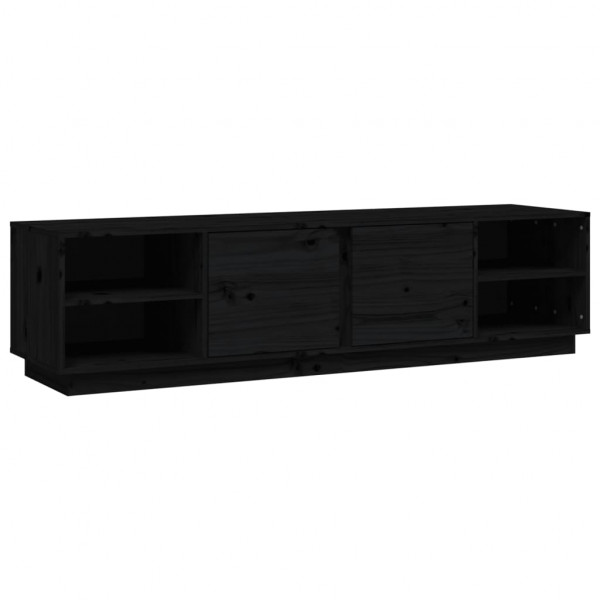 Mueble de TV madera maciza de pino negro 156x40x40 cm M 2