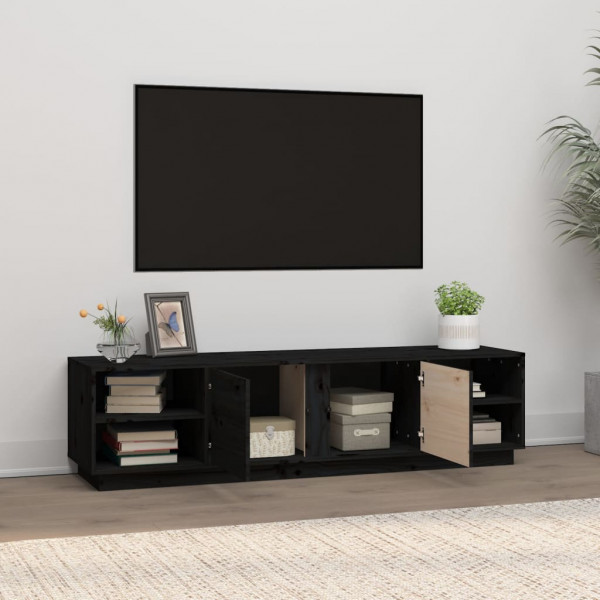 Mueble de TV madera maciza de pino negro 156x40x40 cm M 3