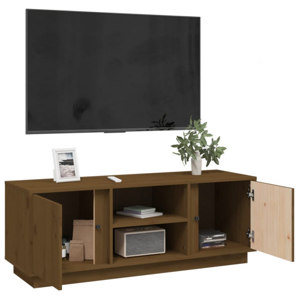 Mueble de TV madera maciza de pino marrón miel 110x35x40.5 cm M 5