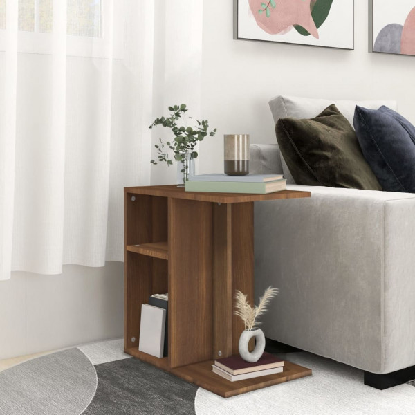 Mesa auxiliar de madera contrachapada marrón roble 50x30x50 cm D