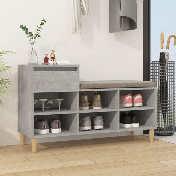 Mueble zapatero madera contrachapada gris hormigón 102x36x60 cm D
