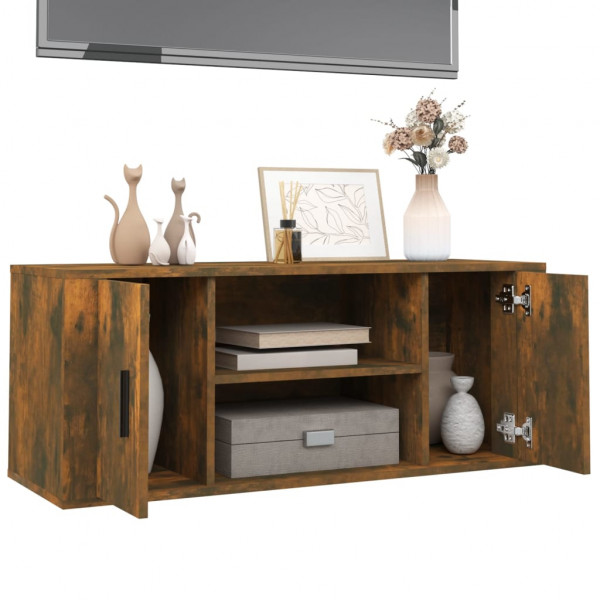 Mueble para TV madera contrachapada roble ahumado 100x35x40 cm M 4