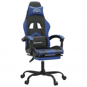 Cadeira gamer com apoio para pés em couro sintético preto azul H