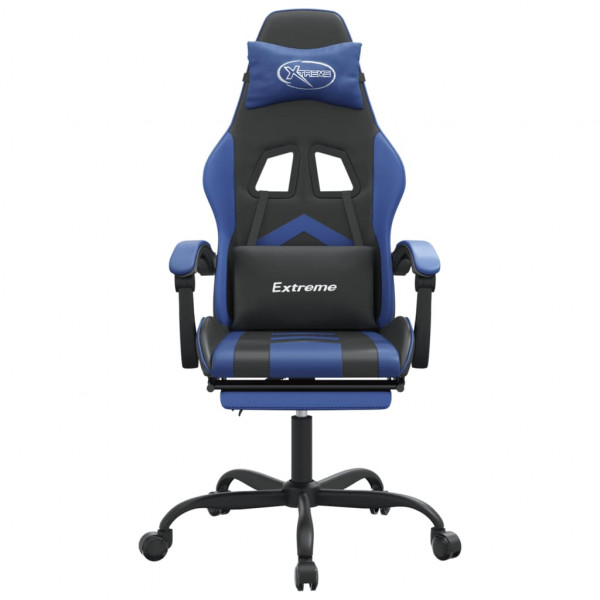 Silla gaming con reposapiés cuero sintético negro azul M 3