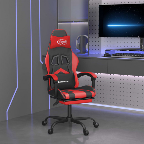 Silla gaming con reposapiés cuero sintético negro rojo D
