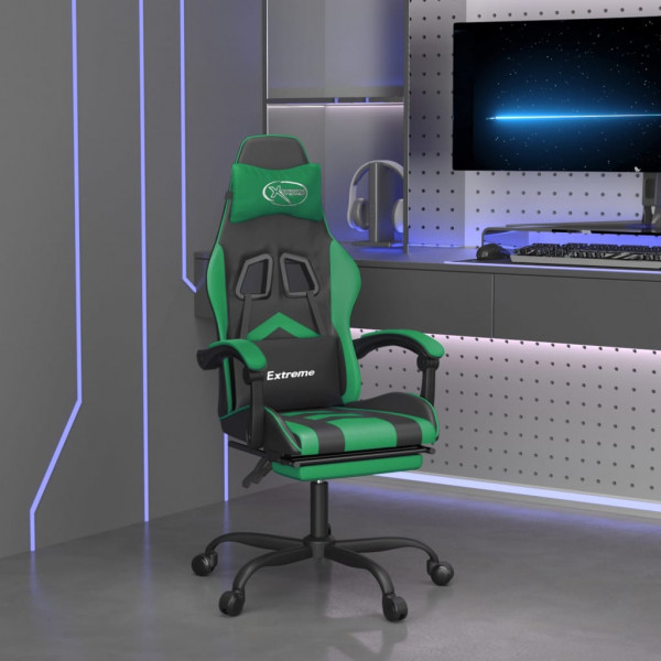 Silla gaming con reposapiés cuero sintético negro verde D