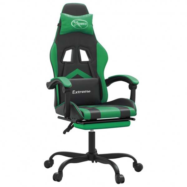 Silla gaming con reposapiés cuero sintético negro verde M 2