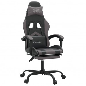Silla gaming con reposapiés cuero sintético negro gris H
