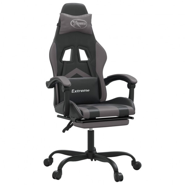 Silla gaming con reposapiés cuero sintético negro gris M 2