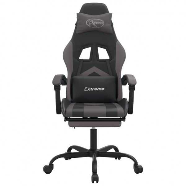 Silla gaming con reposapiés cuero sintético negro gris M 3