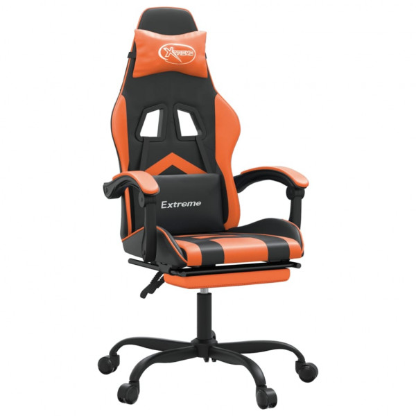 Silla gaming con reposapiés cuero sintético negro naranja M 2