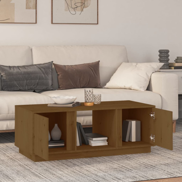 Mesa de centro madera maciza de pino marrón miel 110x50x40 cm M 3