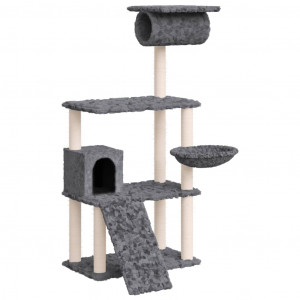 Árvore p/ gatos c/ postes arranhadores sisal 131cm cinza-escuro H