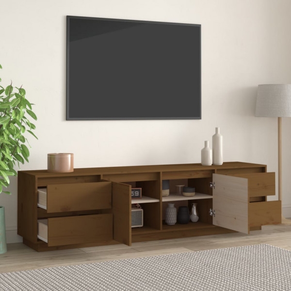 Mueble de TV madera maciza de pino marrón miel 176x37x47.5 cm M 3
