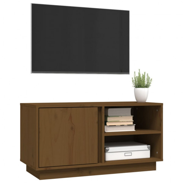 Mueble de TV madera maciza de pino marrón miel 80x35x40.5 cm M 4