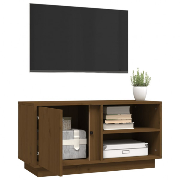 Mueble de TV madera maciza de pino marrón miel 80x35x40.5 cm M 5