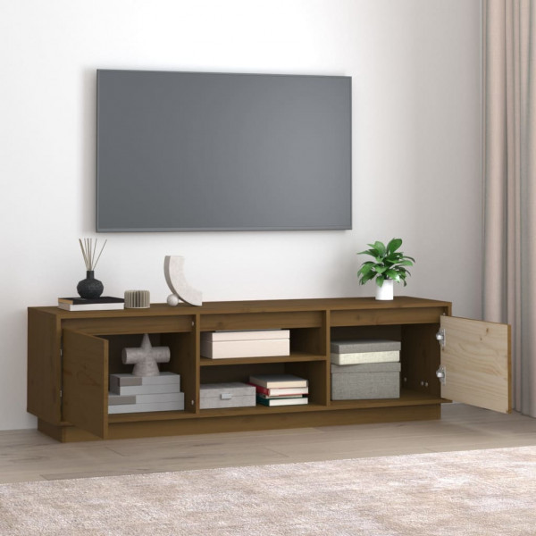 Mueble de TV madera maciza de pino marrón miel 140x35x40 cm M 3