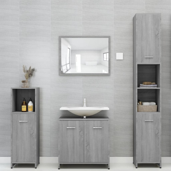 Armario de baño madera contrachapada gris Sonoma 30x30x95 cm M 3