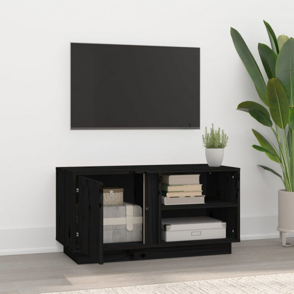 Mueble de TV madera maciza de pino negro 80x35x40.5 cm M 3