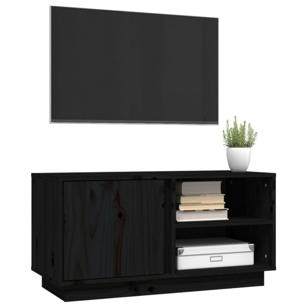 Mueble de TV madera maciza de pino negro 80x35x40.5 cm M 4