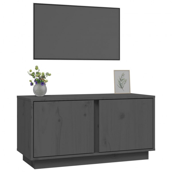 Mueble de TV madera maciza de pino gris 80x35x40.5 cm M 4