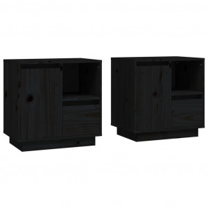 Mesitas de noche 2 uds madera maciza de pino negro 50x34x50 cm H