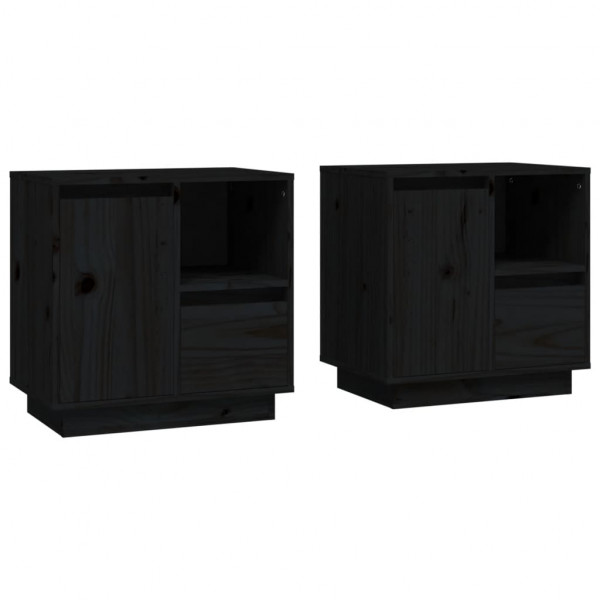 Mesitas de noche 2 uds madera maciza de pino negro 50x34x50 cm M 2