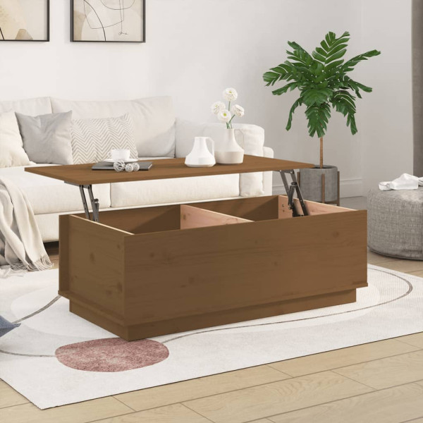 Mesa de centro madera maciza de pino marrón miel 100x50x35 cm M 3