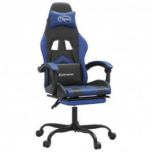 Silla gaming giratoria y reposapiés cuero sintético negro azul H