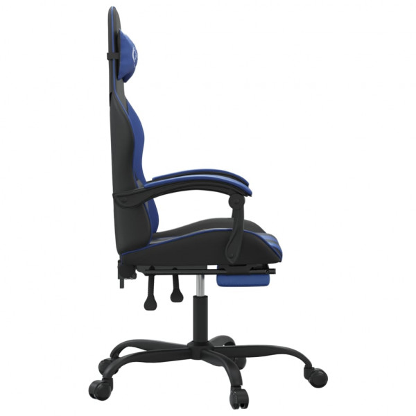 Silla gaming giratoria y reposapiés cuero sintético negro azul M 4