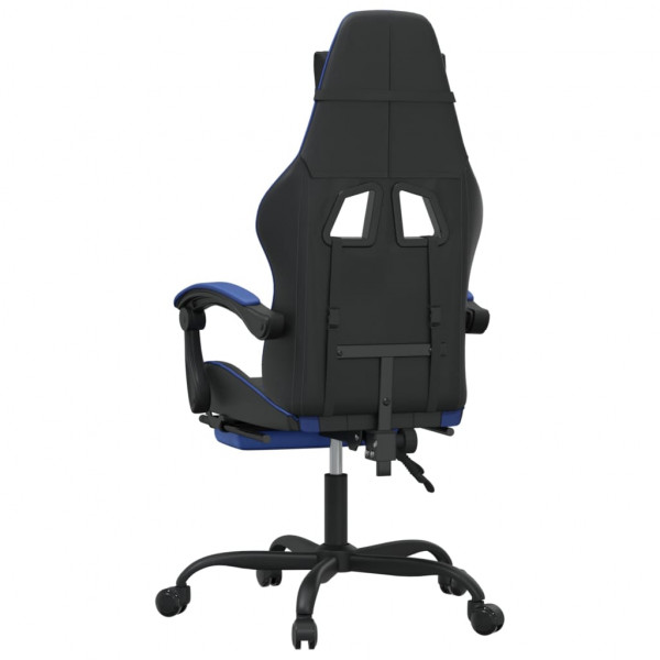 Silla gaming giratoria y reposapiés cuero sintético negro azul M 5