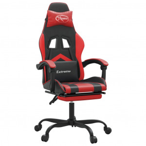 Silla gaming giratoria y reposapiés cuero sintético negro rojo H