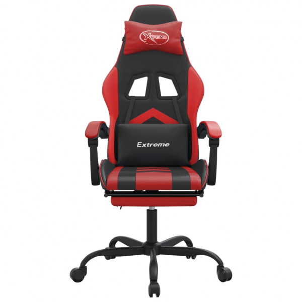 Silla gaming giratoria y reposapiés cuero sintético negro rojo M 3