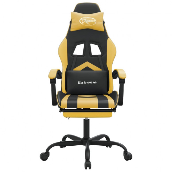 Silla gaming giratoria reposapiés cuero sintético negro dorado M 3