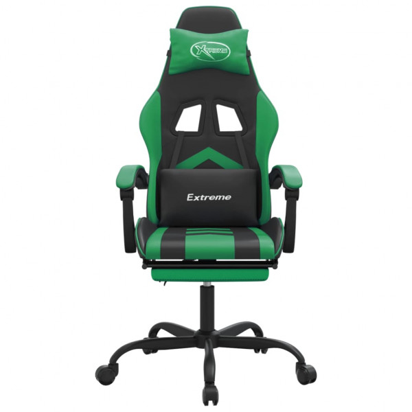 Silla gaming giratoria y reposapiés cuero sintético negro verde M 3